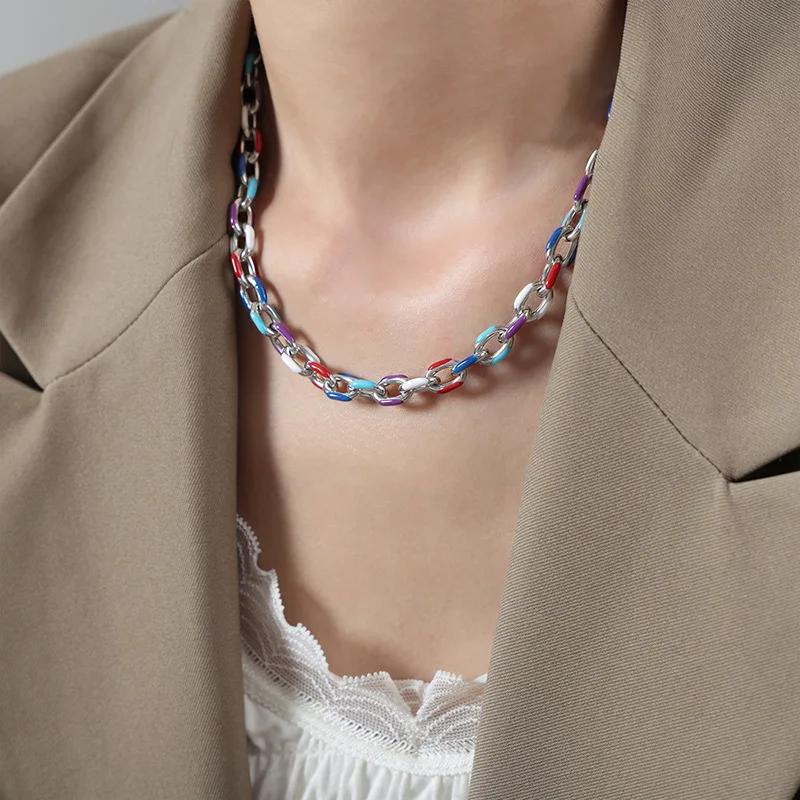 HN080:Hip-Hop Style Necklace,Rainbow Enamel Chain Necklace & Bracelet For Women And Men