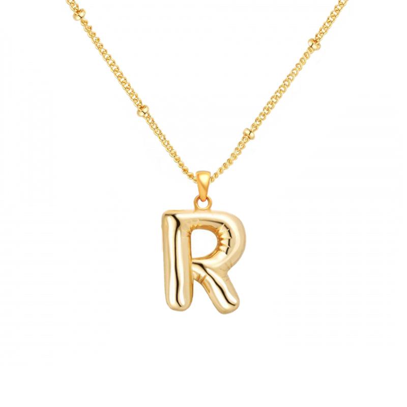 Personalized Bubble Alphabet Necklace, Special Bubble Initial Pendant with Beaded Chain - 26 Letters, Waterproof, Non-Tarnish, Trendy, Delicate Jewelry for Women Girls