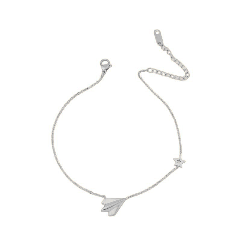set/ necklace, bracelet, anklet Minimalist Stainless Steel Necklace with Origami Airplane and Star Charms, Stylish for summer,daily wearing
