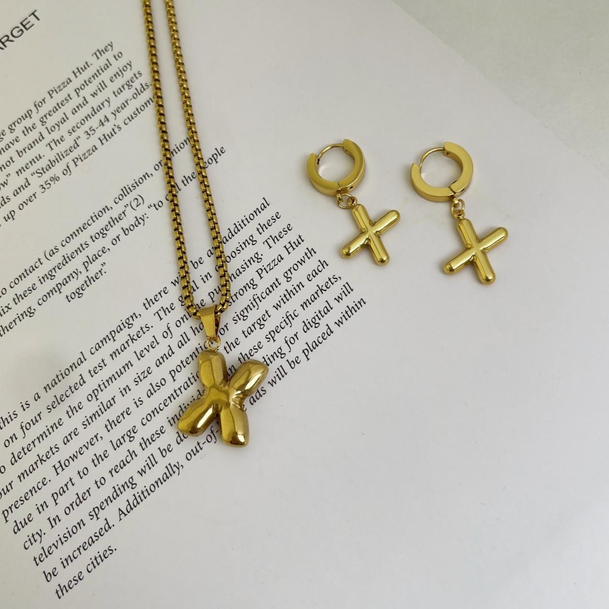 Initial Set/ Bubble Letter Necklace and Earrings, A-Z Balloon Initial Necklaces for Women Girls, stainless steel, Dainty Alphabet Pendant, Bold Puffy Name Necklace and Earrings