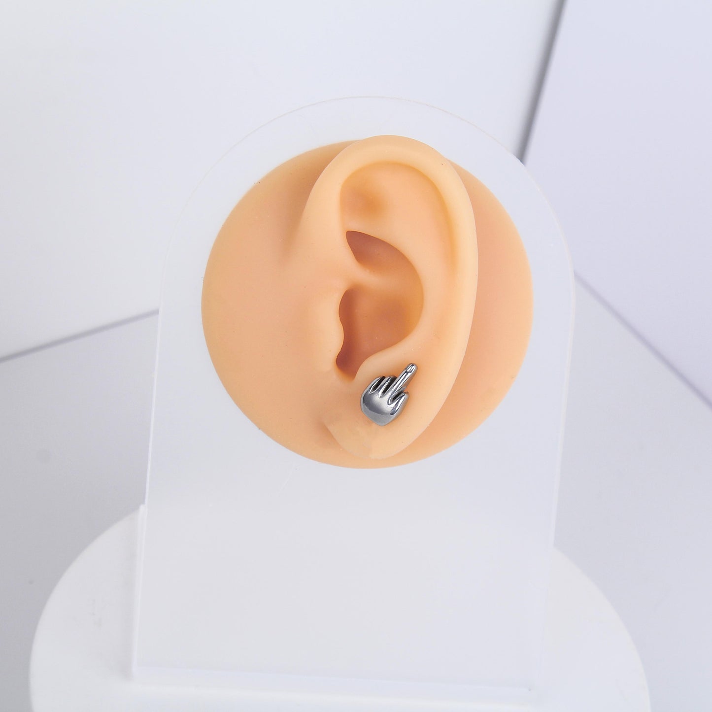 1 count/ Punk Gothic Hand Gesture with Raised Middle Finger Stud Earring, Vintage Cool Stud Earring with Round Back,Barbell Studs –Titanium Stud, Earlobe Earring, Helix Cartilage Earring for Men and Women