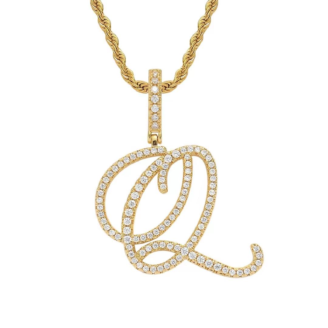 Initial Couple Necklaces Floral Design 26-Letter pendant chain Necklace with Zircon - Ideal Gift for Women and men