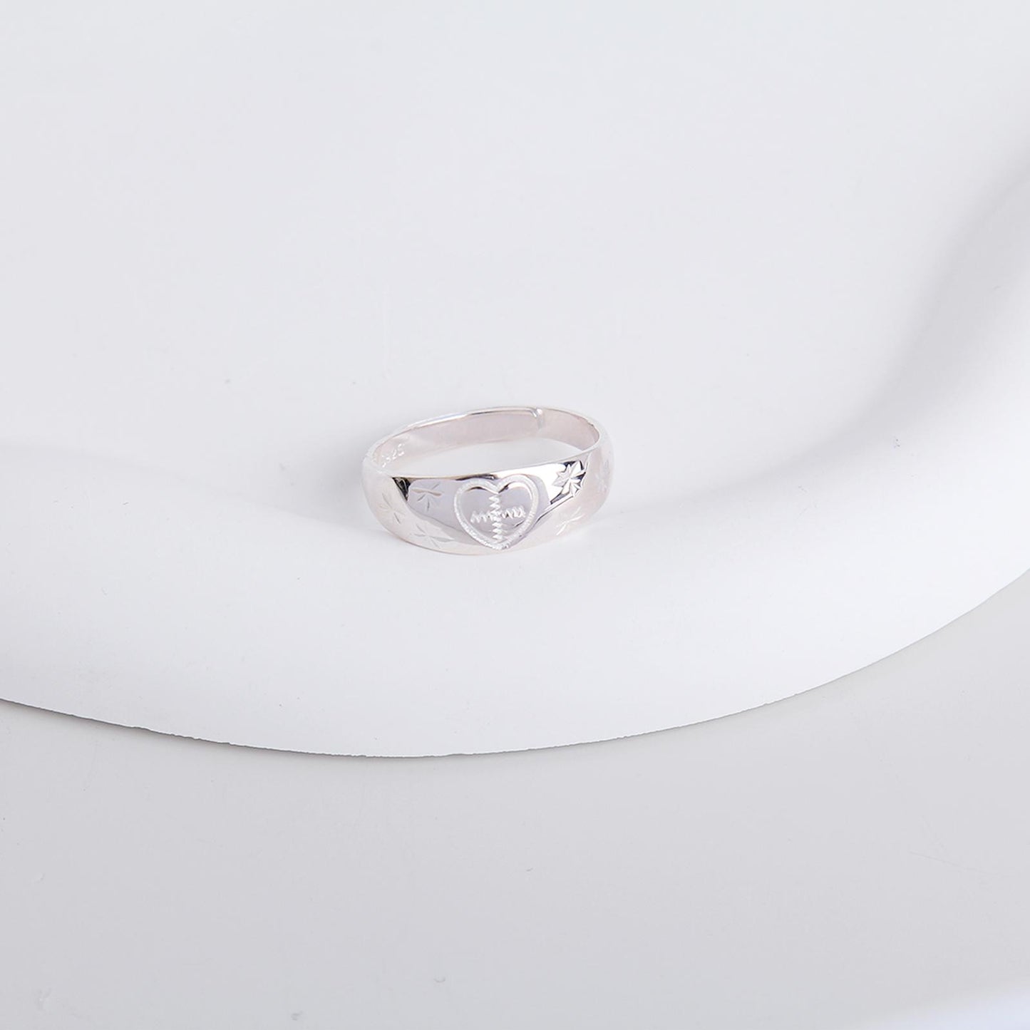S925 Sterling Silver Wide Band Ring - Intricately Engraved Heart and Star Patterns, Unique Bold Design, Elegant Statement Ring for Women and Girls