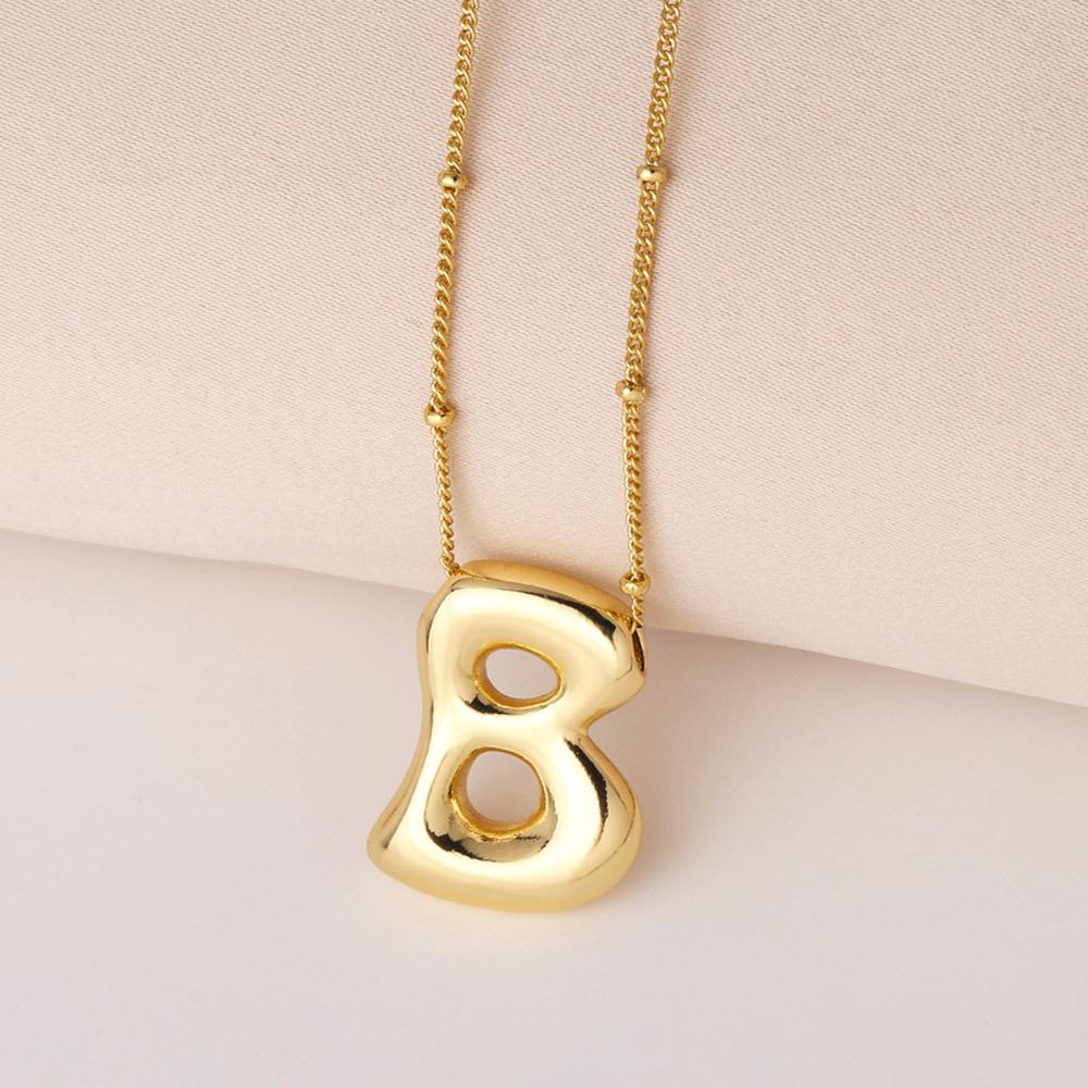 Bold Bubble Initial Necklace, Unique Font Letter Pendant with Satellite Chain – 26 Letters, Brass, Waterproof, Non-Tarnish, Stylish Jewelry Gift for Women.
