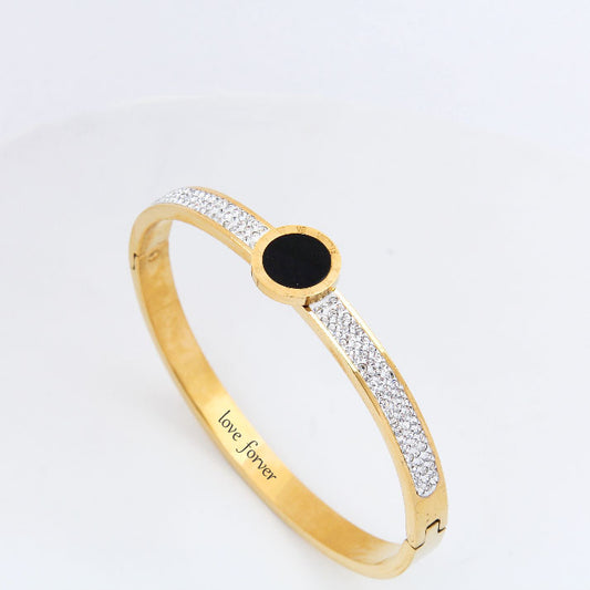 B12：Titanium Stainless Steel Roman Number Bangle Bracelet, waterproof,Side Open,colour Not Fade, Waterproof