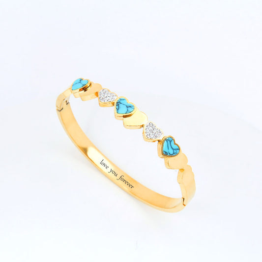 B40：Titanium Stainless Steel Bangle Bracelet Turquoise Heart,  colour not Fade, Waterproof