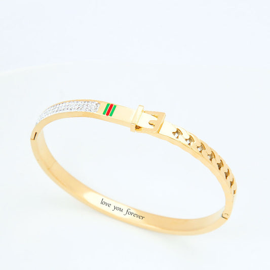 B44:Titanium Stainless Steel Bangle Bracelet Belt Design, colour Not Fade, Waterproof ，Side Opening