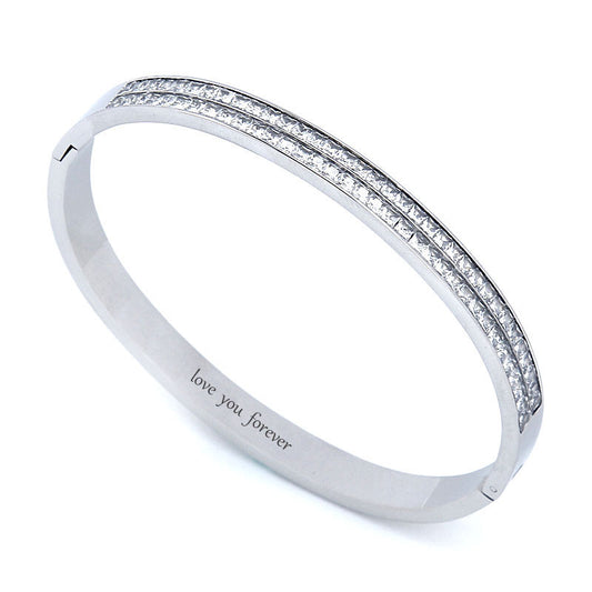 B80:Titanium Stainless Steel Classic Sparrking Bangle Bracelet,colour Not Fade, Waterproof,Top Opening