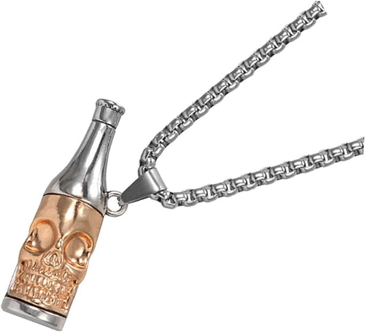 HN029:Hip-Hop Style Necklace,Beer Bottle Opener Necklace, Beer Bottle Keepsake,Stainless Steel Punk Gothic Skull Pendant Necklace for Women and Men