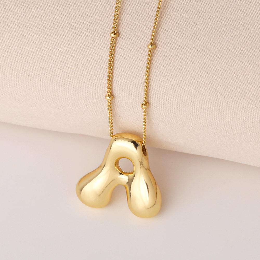 Bold Bubble Initial Necklace, Unique Font Letter Pendant with Satellite Chain – 26 Letters, Brass, Waterproof, Non-Tarnish, Stylish Jewelry Gift for Women.
