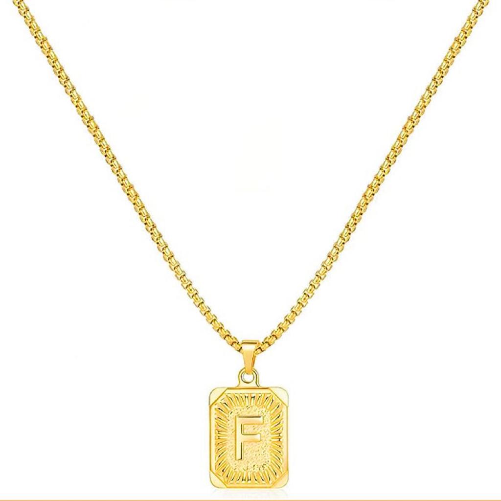 LN001:Initial A Z Letter Pendant Necklace Mens Womens Capital Letter Yellow Gold Plated Stainless Steel Box Chain