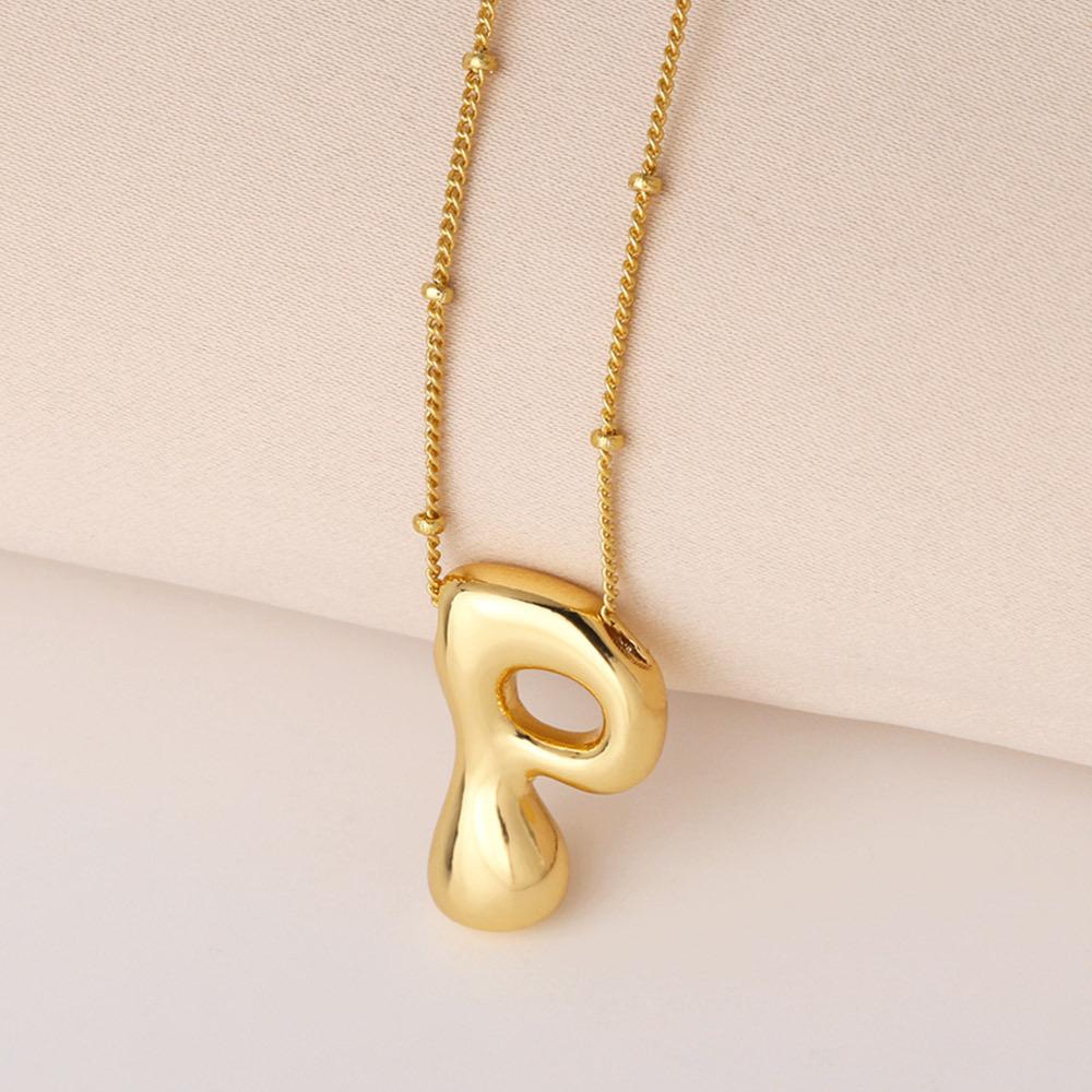 Bold Bubble Initial Necklace, Unique Font Letter Pendant with Satellite Chain – 26 Letters, Brass, Waterproof, Non-Tarnish, Stylish Jewelry Gift for Women.