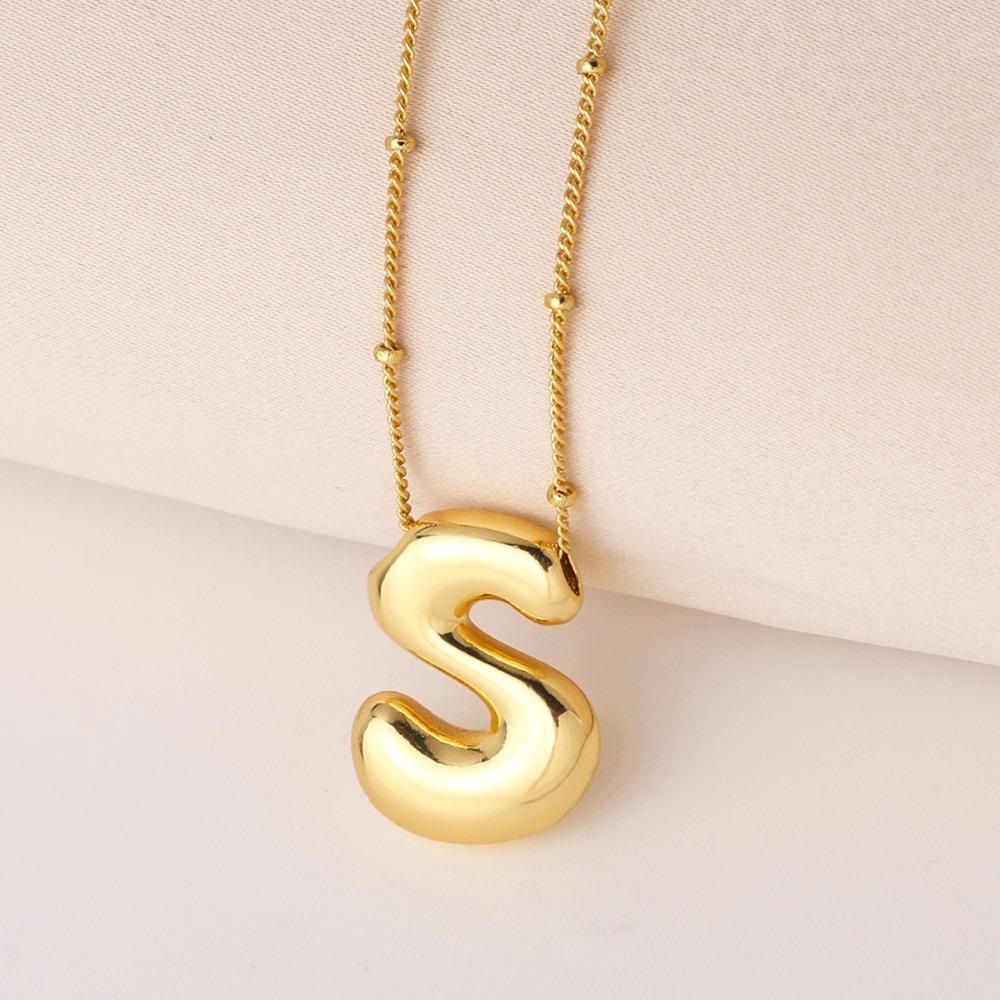 Bold Bubble Initial Necklace, Unique Font Letter Pendant with Satellite Chain – 26 Letters, Brass, Waterproof, Non-Tarnish, Stylish Jewelry Gift for Women.