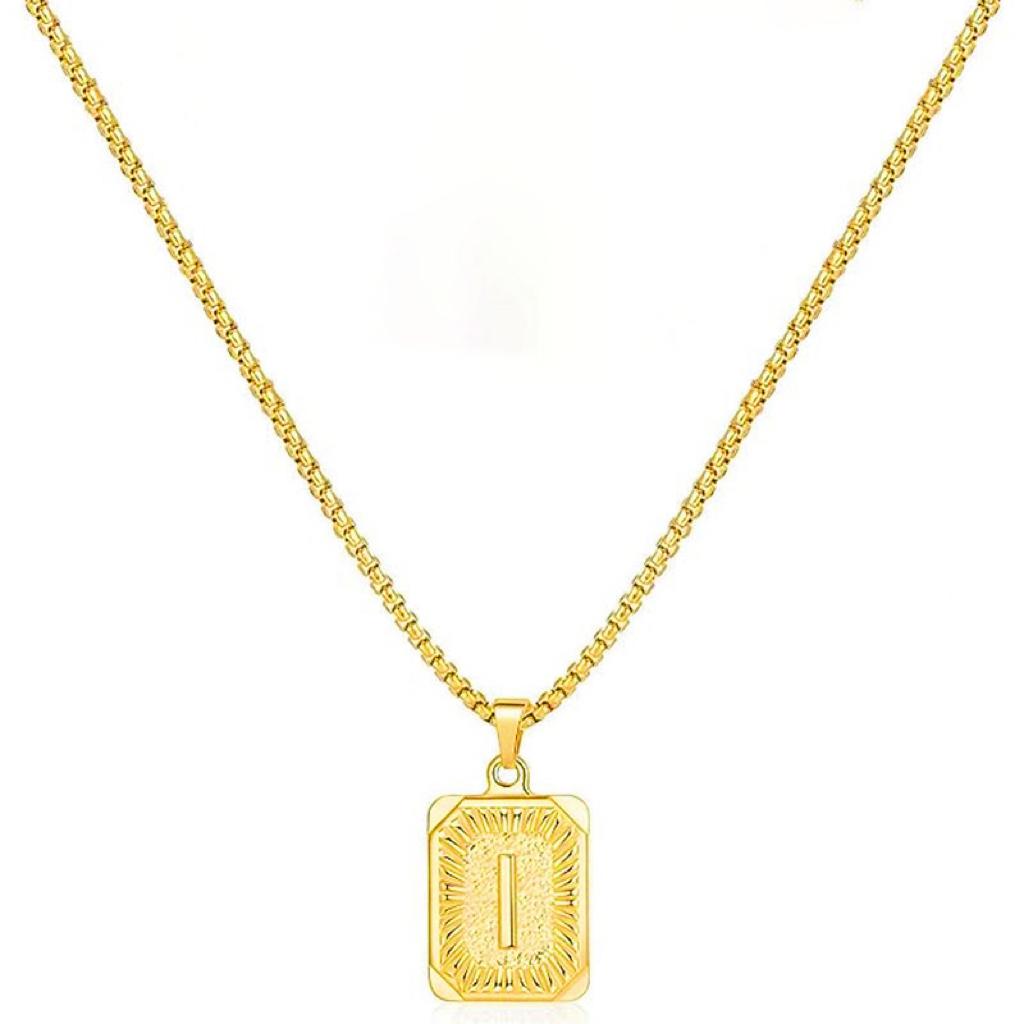 LN001:Initial A Z Letter Pendant Necklace Mens Womens Capital Letter Yellow Gold Plated Stainless Steel Box Chain