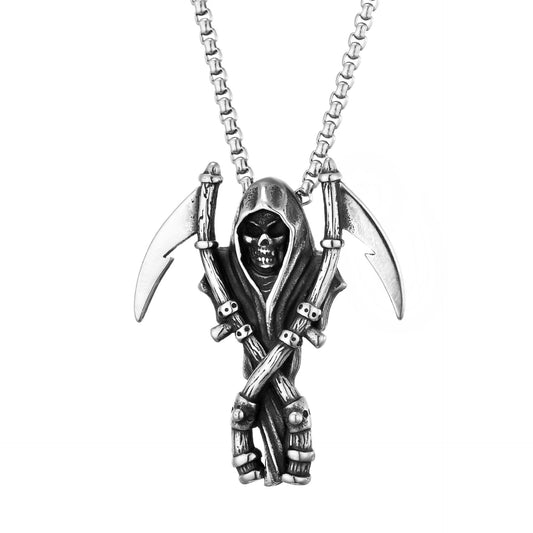 HN073:Hip-Hop Style Necklace,Grim Reaper Skull Head Pendent Necklace For Women And Men
