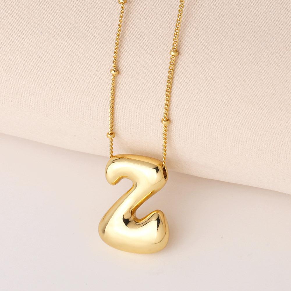 Bold Bubble Initial Necklace, Unique Font Letter Pendant with Satellite Chain – 26 Letters, Brass, Waterproof, Non-Tarnish, Stylish Jewelry Gift for Women.