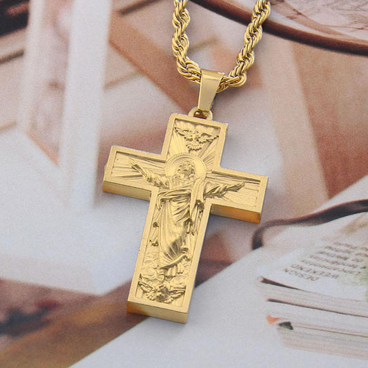 Jesus Cross Pendant Necklace， Resurrection of Jesus – Stainless Steel Rope Chain, Perfect Spiritual Gift，Crucifix Necklace，Christian Jewelry
