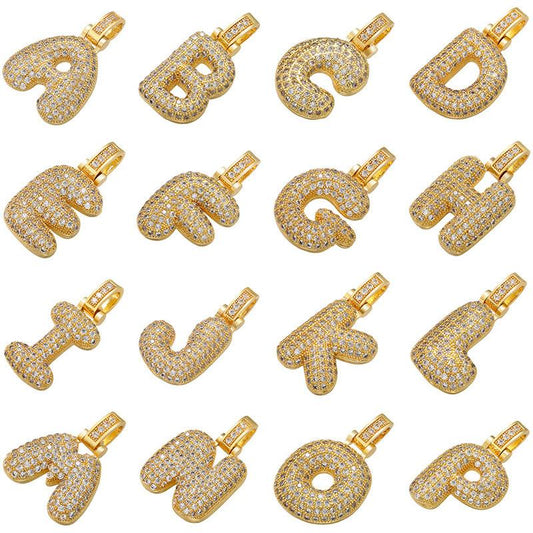 Personalized Initial Necklace 3D Bubble style ，A-Z 26 letter Pendant with Zircon，Unique Puff Font & Balloon Letter，Dainty  Gift For Men and Women