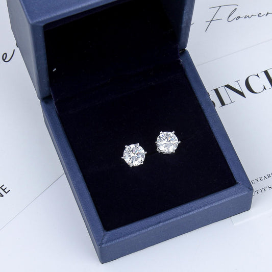 S925 Sterling Silver Earring for women-minimalist single Zircon Earring,Solitaire Stud, Barbell Round Back, Six-Prong Set, Simple and Classic Look,Suitable for Helix, Cartilage, Earlobe , Dainty Gifts for Mom Daughter Girlfriend.