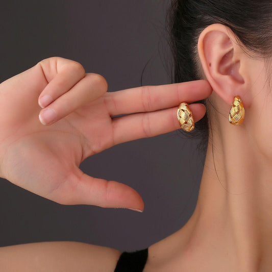Cutout Design C-shaped Earlobe Earrings – Stainless Steel, Nontarnish,Piercing Jewelry for Women,Waterproof ,Color Not Fade