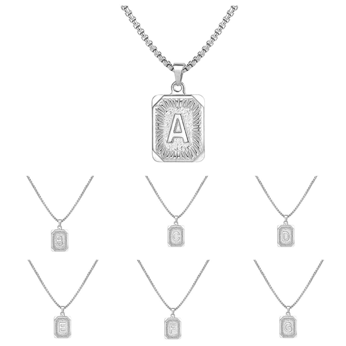 LN001:Initial A Z Letter Pendant Necklace Mens Womens Capital Letter Yellow Gold Plated Stainless Steel Box Chain
