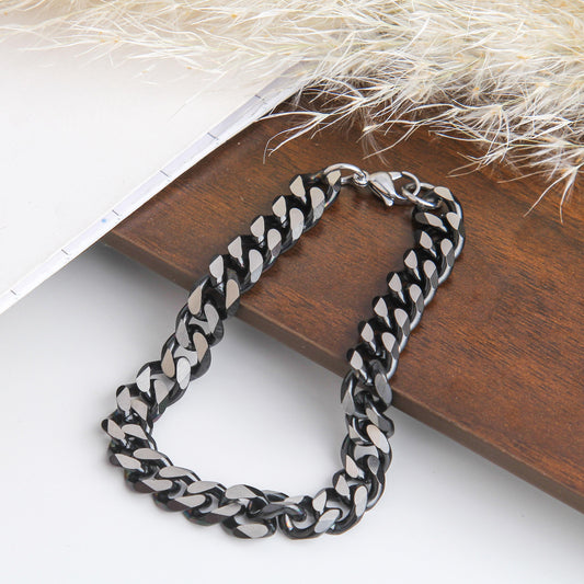Cuban Link Chain Bracelet – Bold Statement Style, Stainless Steel Jewelry,  Modern Urban Street Aesthetic, Cool Black and Silver Colorway for Edgy Fashion and Everyday Wear