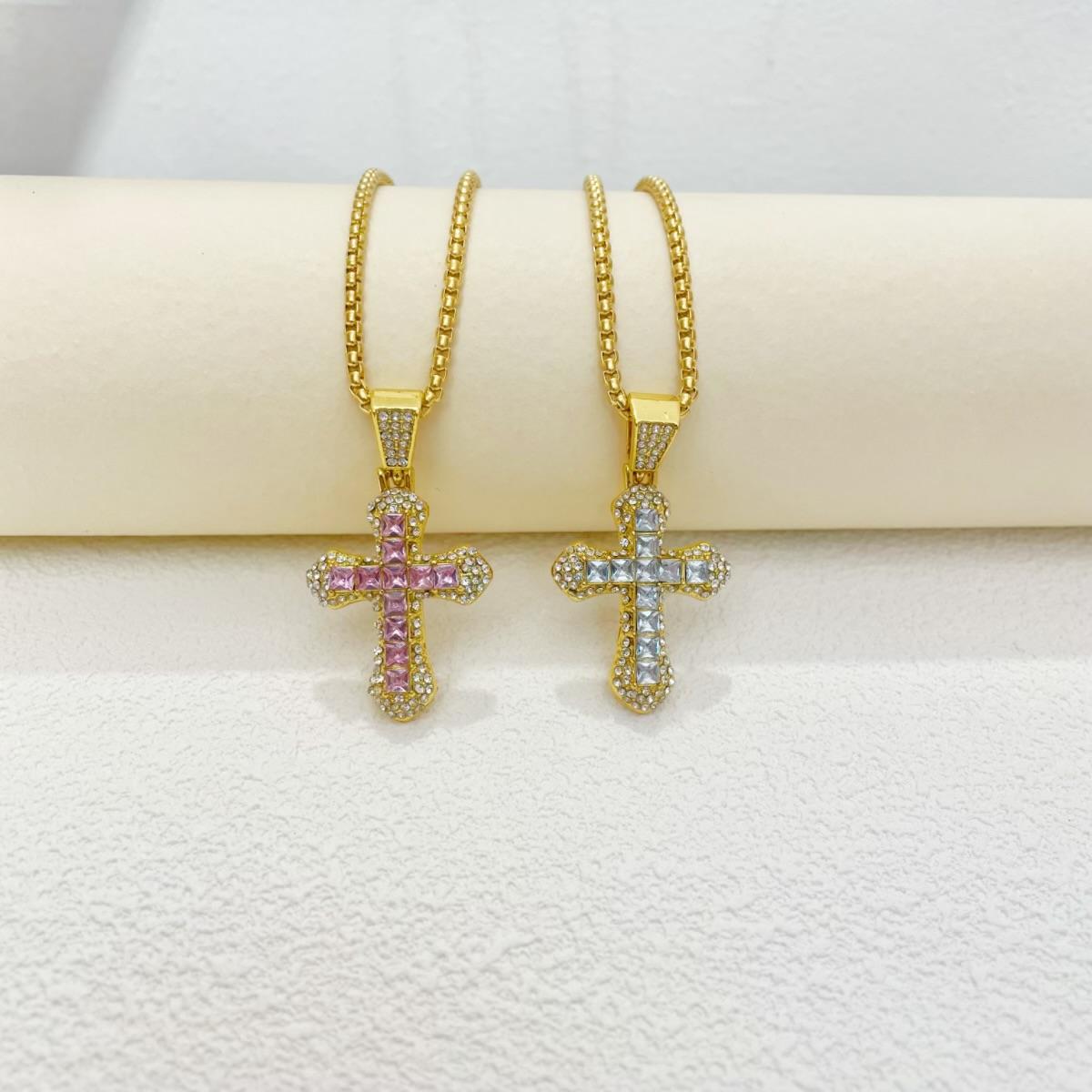 HN050:Hip-Hop Style Necklace, Colorful Cross necklace for Women And Men, Stainless Steel Necklace, Titanium Steel