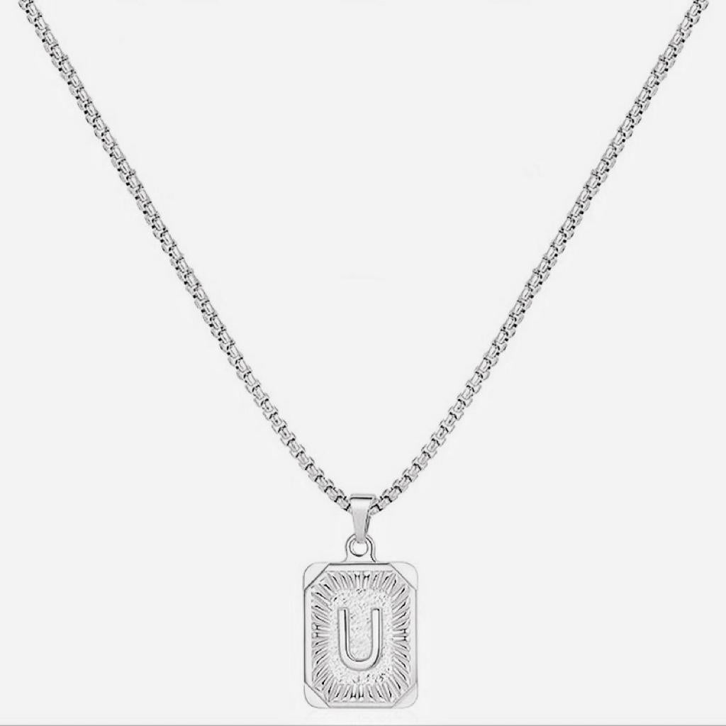 LN001:Initial A Z Letter Pendant Necklace Mens Womens Capital Letter Yellow Gold Plated Stainless Steel Box Chain