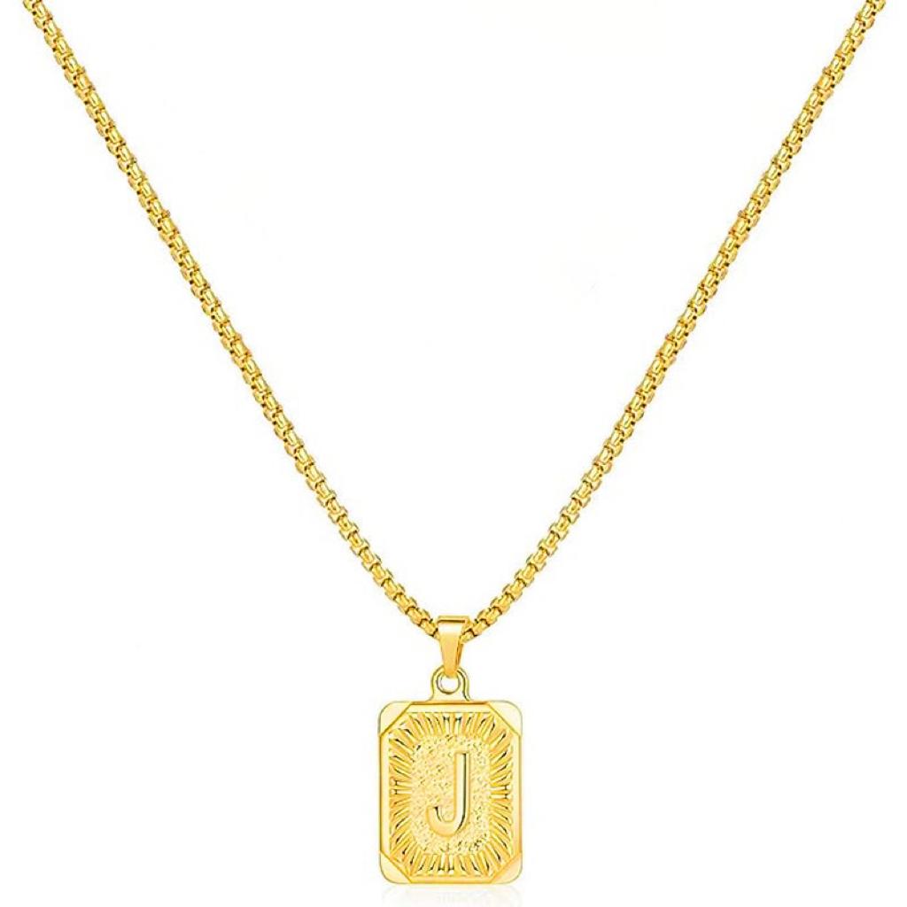 LN001:Initial A Z Letter Pendant Necklace Mens Womens Capital Letter Yellow Gold Plated Stainless Steel Box Chain
