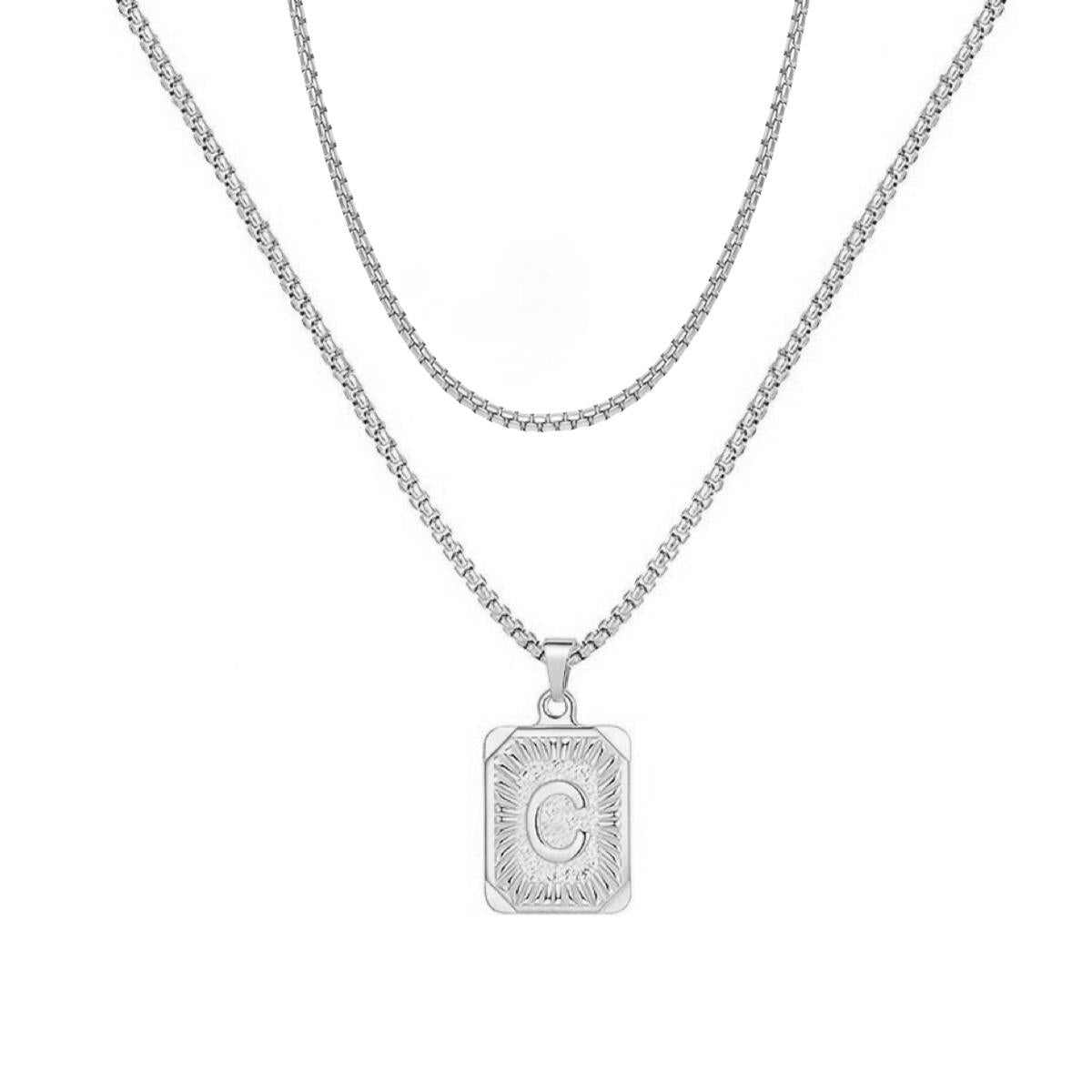 LN001:Initial A Z Letter Pendant Necklace Mens Womens Capital Letter Yellow Gold Plated Stainless Steel Box Chain