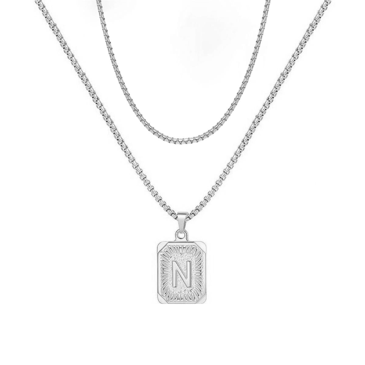 LN001:Initial A Z Letter Pendant Necklace Mens Womens Capital Letter Yellow Gold Plated Stainless Steel Box Chain