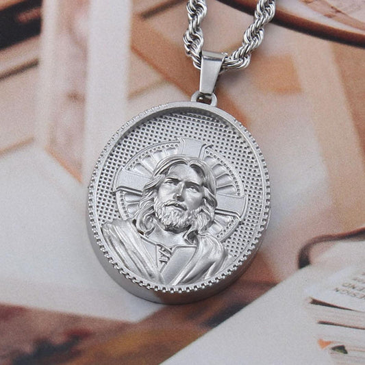 Divine Visage: Jesus Portrait Pendant Necklace - Premium Stainless Steel, Elegant 24-Inch Chain, Perfect Gift for Faith and Inspiration