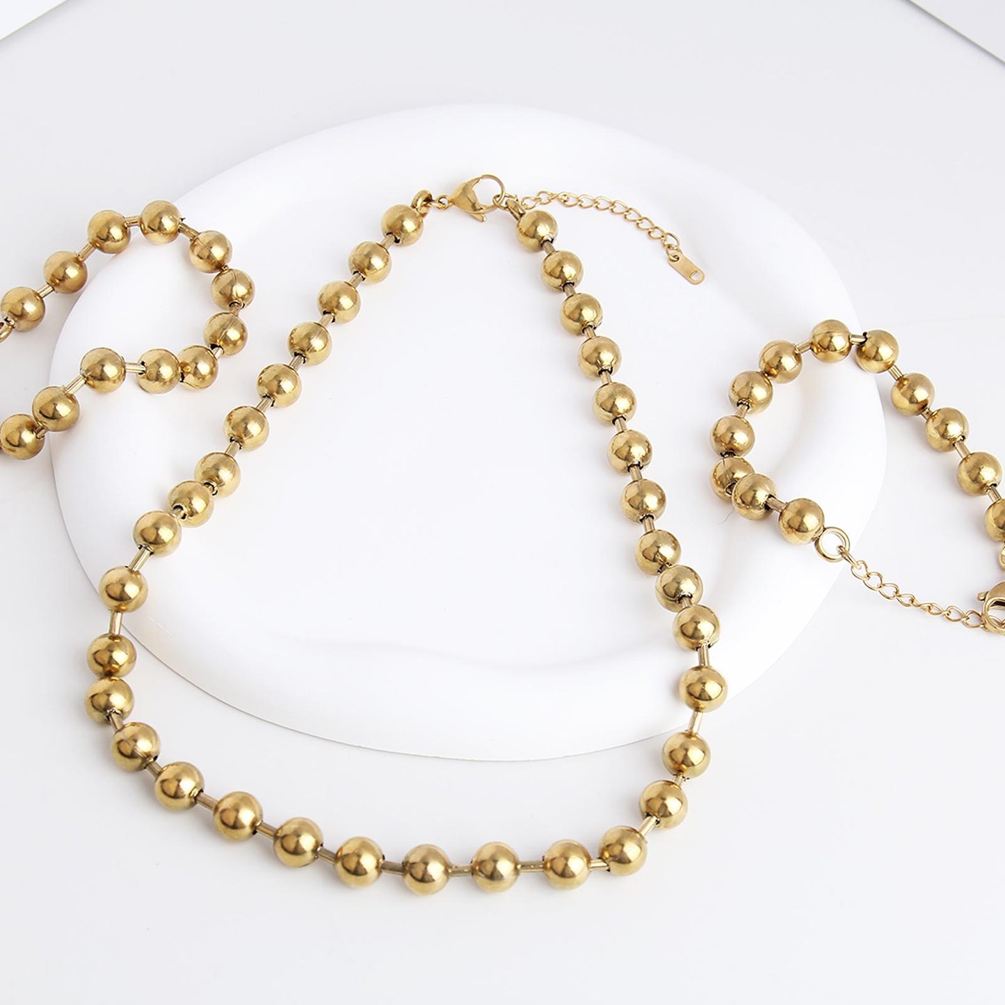 Bold Stainless Steel Large Bead Chain Necklace and Bracelet for Woman – Chunky Heavyweight Statement Jewelry with Modern, Edgy, and Unique Style for Fashion, Fashion Jewelry for Daily Wear
