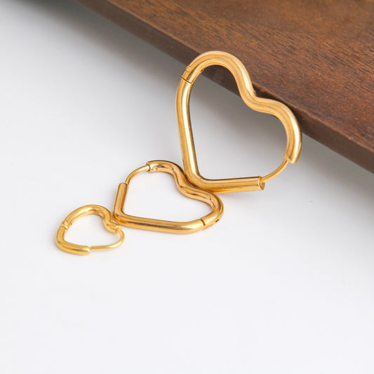 Stainless Steel Heart Hoop Earrings – Unique Minimalist Style, Available in Three Sizes, Perfect for Helix, Cartilage, and Earlobe Piercings, Everyday Fashion Jewelry, Lightweight and Comfortable