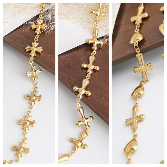 Vintage Station Necklace for Woman -Stainless Steel, Three Unique Cross Designs, Adjustable, Stylish and Chic; Elegant and Versatile Jewelry for Daily Wear