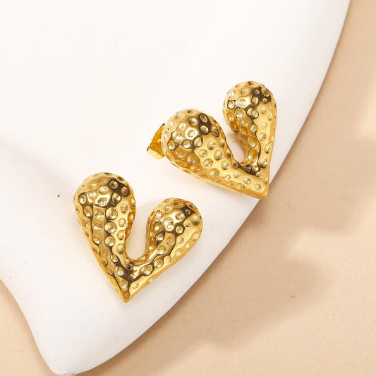 Heart Earlobe Earring with texture– Stainless Steel, Nontarnish earring, Jewelry for Women,Waterproof ,Color Not Fade