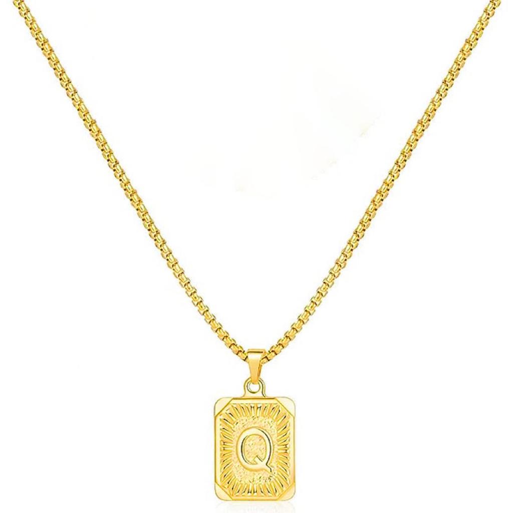 LN001:Initial A Z Letter Pendant Necklace Mens Womens Capital Letter Yellow Gold Plated Stainless Steel Box Chain