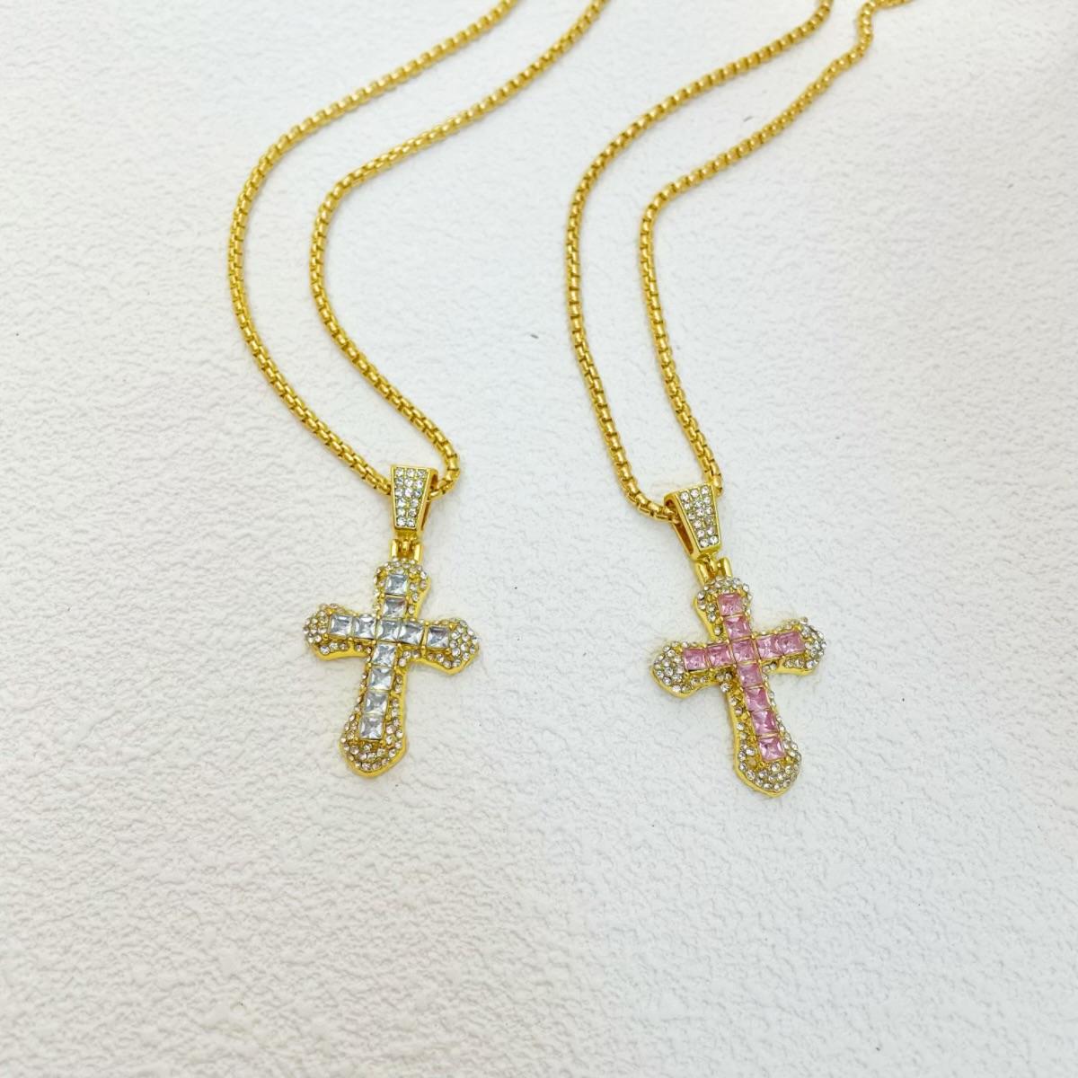 HN050:Hip-Hop Style Necklace, Colorful Cross necklace for Women And Men, Stainless Steel Necklace, Titanium Steel