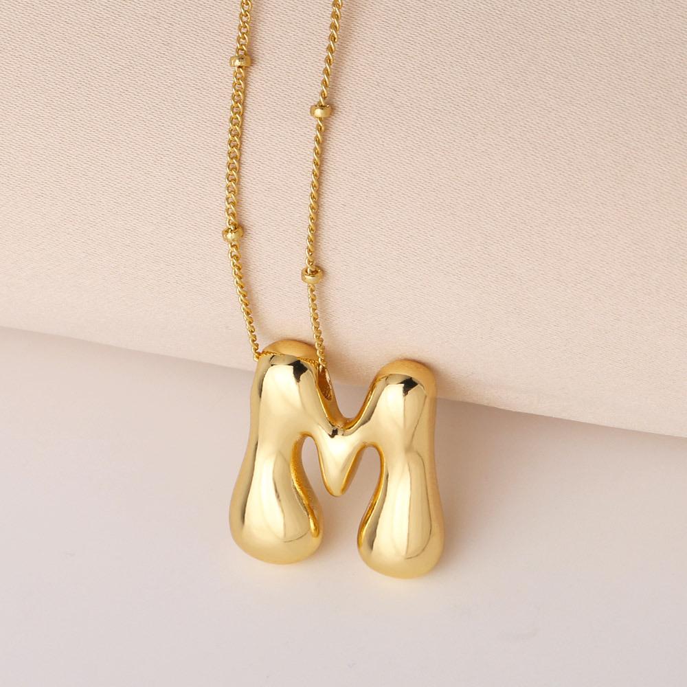 Bold Bubble Initial Necklace, Unique Font Letter Pendant with Satellite Chain – 26 Letters, Brass, Waterproof, Non-Tarnish, Stylish Jewelry Gift for Women.