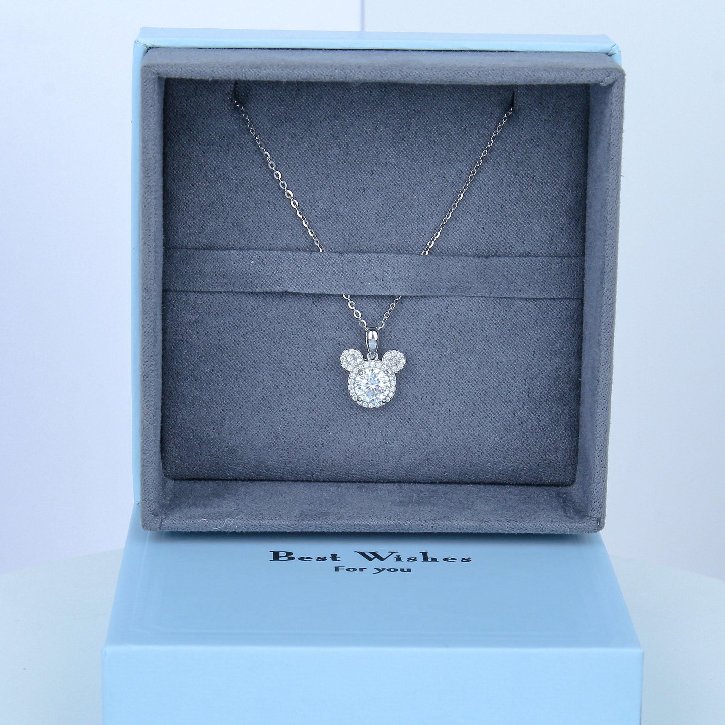 S925 Sterling Silver necklace for women- 1CT Synthetic Moissanite Pendant, Cute Bear Design, Shimmering Pave Pendant Necklace,Dainty Gifts for Mom Daughter Girlfriend.