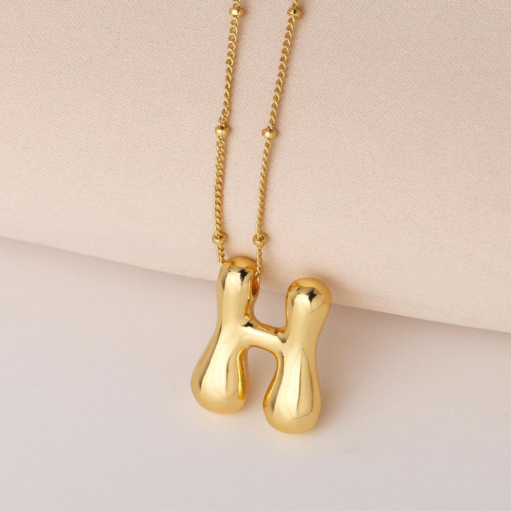 Bold Bubble Initial Necklace, Unique Font Letter Pendant with Satellite Chain – 26 Letters, Brass, Waterproof, Non-Tarnish, Stylish Jewelry Gift for Women.