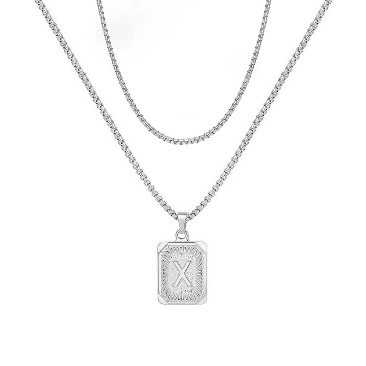 LN001:Initial A Z Letter Pendant Necklace Mens Womens Capital Letter Yellow Gold Plated Stainless Steel Box Chain