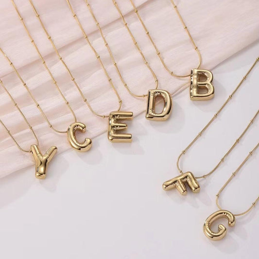 Personalized Bubble Alphabet Necklace, Special Bubble Initial Pendant with Beaded Chain - 26 Letters, Waterproof, Non-Tarnish, Trendy, Delicate Jewelry for Women Girls