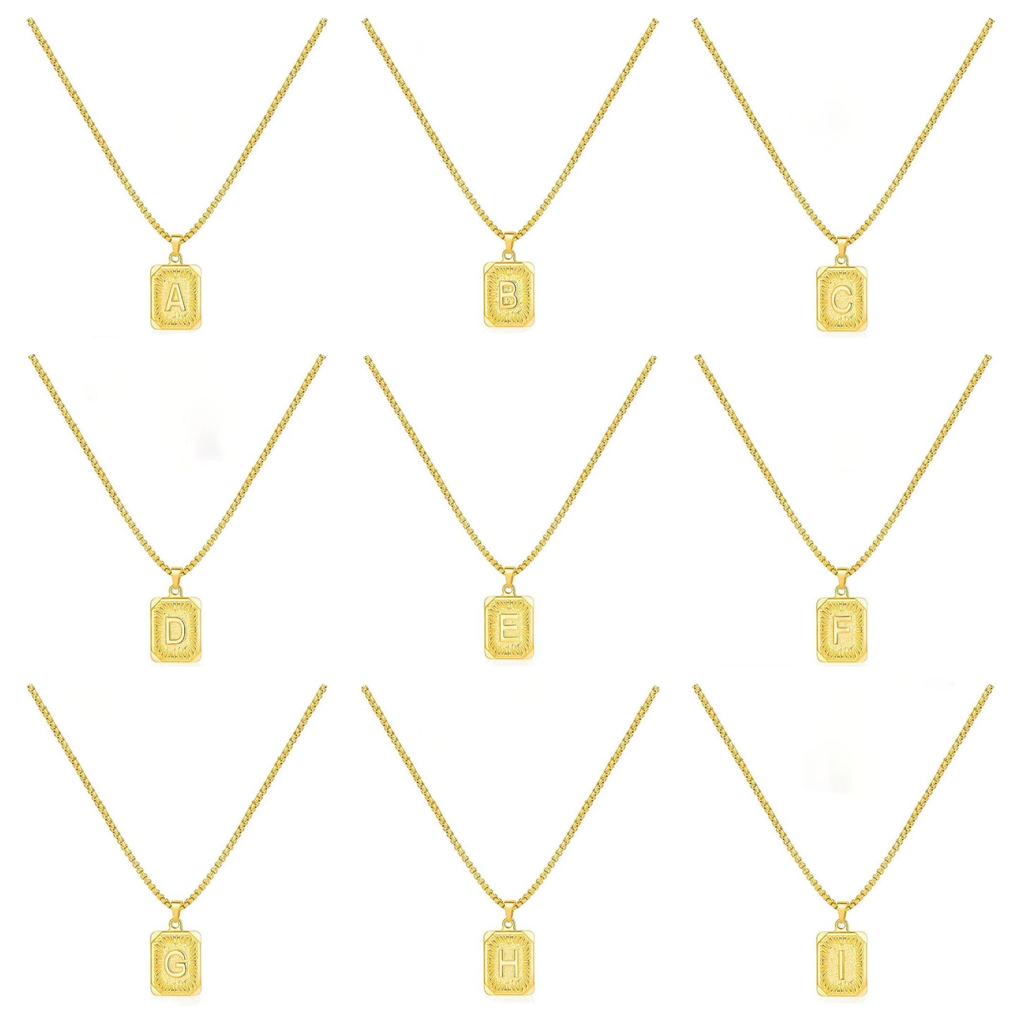 LN001:Initial A Z Letter Pendant Necklace Mens Womens Capital Letter Yellow Gold Plated Stainless Steel Box Chain