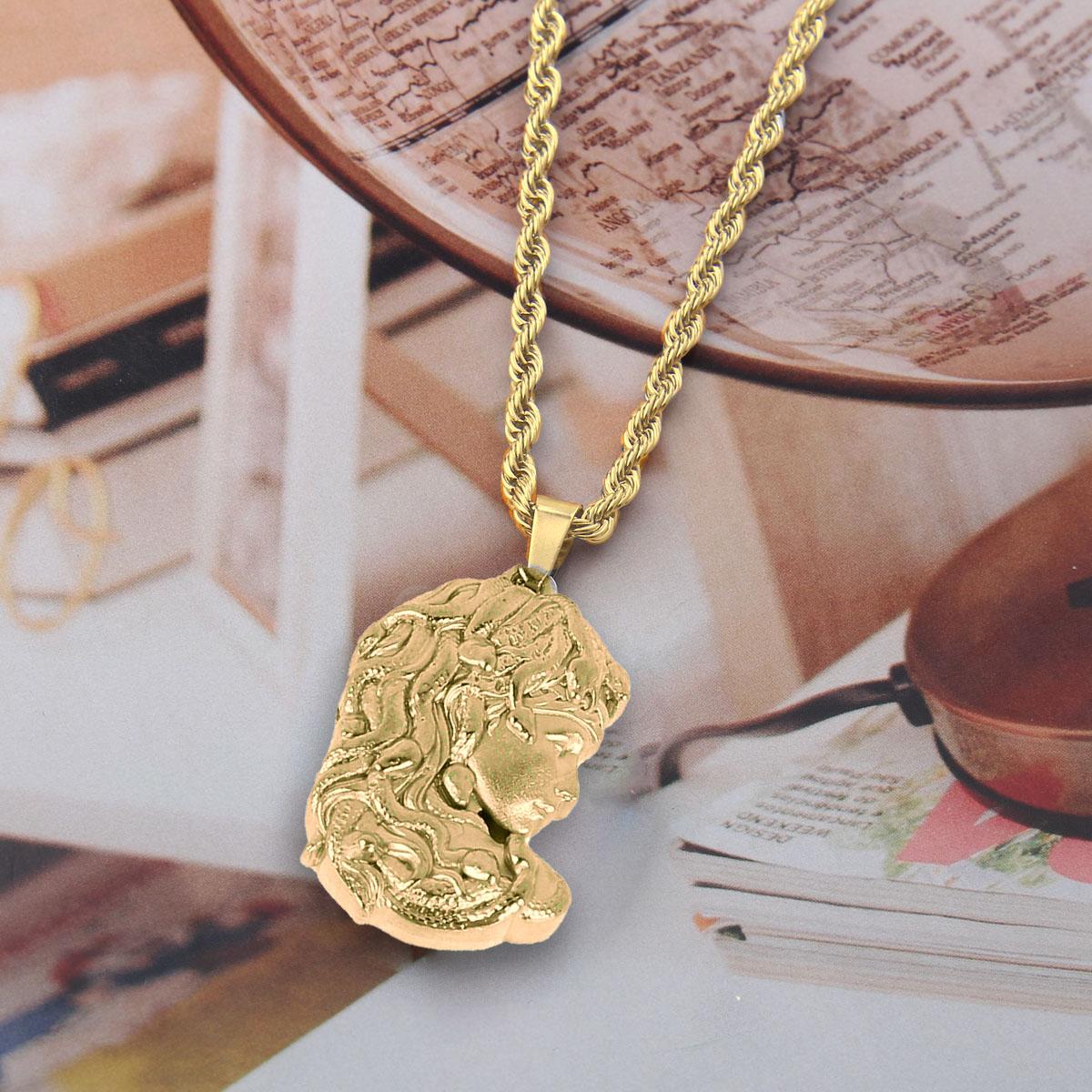 Women's Medusa Charm Necklace -  Greek Mythology Inspired, Serpent & Gorgon & Snake Design, Stainless Steel, 24 Inches, Perfect Gift for Her