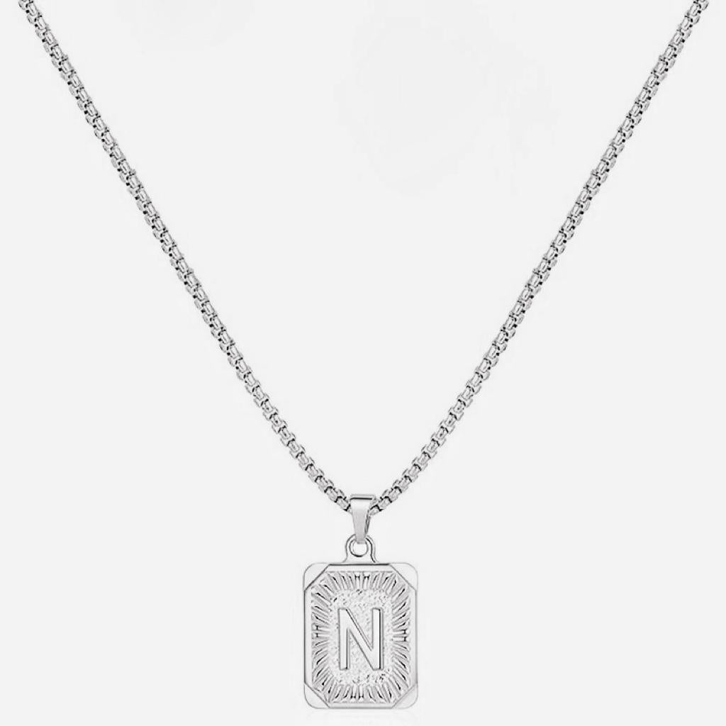 LN001:Initial A Z Letter Pendant Necklace Mens Womens Capital Letter Yellow Gold Plated Stainless Steel Box Chain