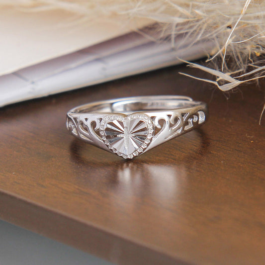 S925 Radiant Heart Cross Charm Ring - Sterling Silver, Elegant Heart Design with Center Cross, Delicate Hollow Floral Band, Faith-Inspired Jewelry, Perfect Gift for Women, Girlfriends, and Mothers