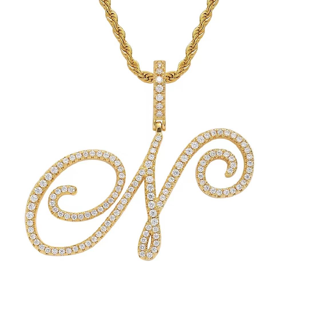 Initial Couple Necklaces Floral Design 26-Letter pendant chain Necklace with Zircon - Ideal Gift for Women and men