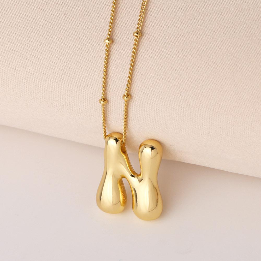 Bold Bubble Initial Necklace, Unique Font Letter Pendant with Satellite Chain – 26 Letters, Brass, Waterproof, Non-Tarnish, Stylish Jewelry Gift for Women.