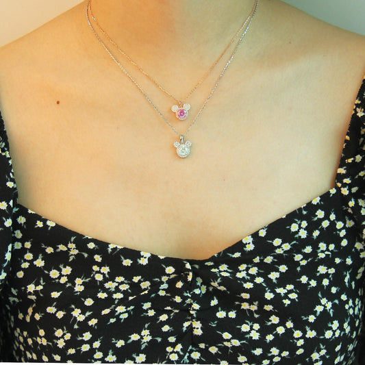 S925 Sterling Silver necklace for women- 1CT Synthetic Moissanite Pendant, Cute Bear Design, Shimmering Pave Pendant Necklace,Dainty Gifts for Mom Daughter Girlfriend.